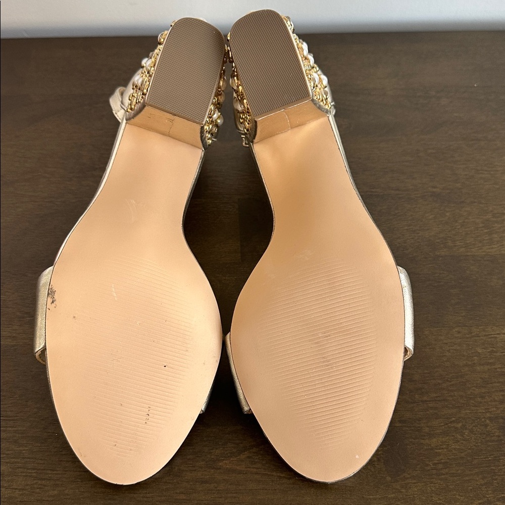 Lilly Pulitzer Amber Lynn Gold Embellished Sandal Block Heel Size 10 - Picture 8 of 13